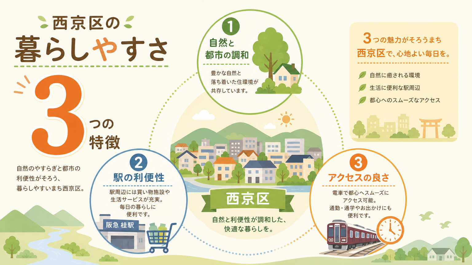 西京区の街並みとは?暮らしやすさが分かる3つの特徴
